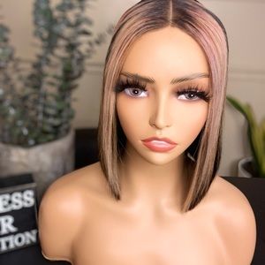 Bob Wig with fluorescent blonde highlights. 10” wig 4x4 lace closure. 100%Virgin